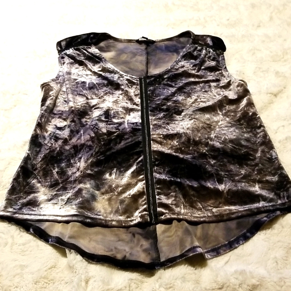 Rock & Republic Womens Top Size Large Gray Sleeveless Crushed Velvet Goth Grunge